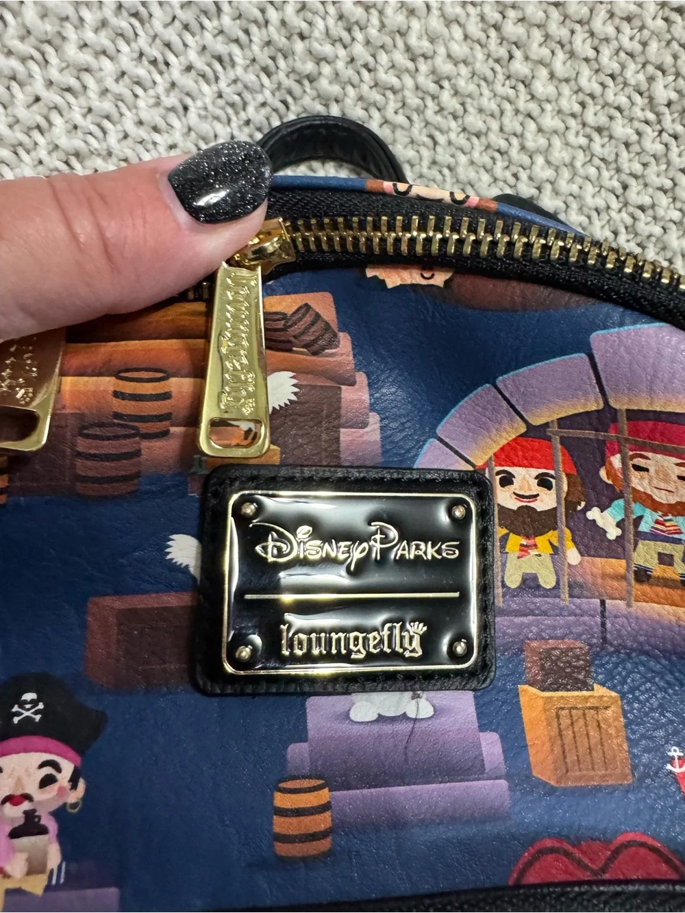 Loungefly Navy Pirate Crew Mini Backpack with Gold Hardware